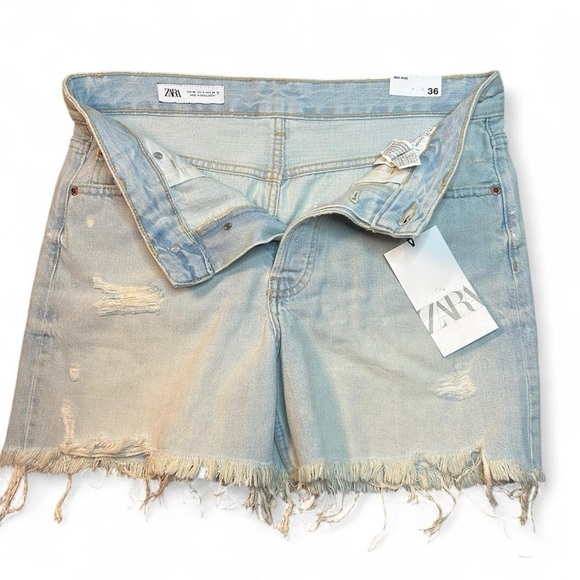 NWT Zara Boyfriend Bermuda Cutoff Shorts – Size 4 | Light Wash, High Rise - Picture 2 of 11